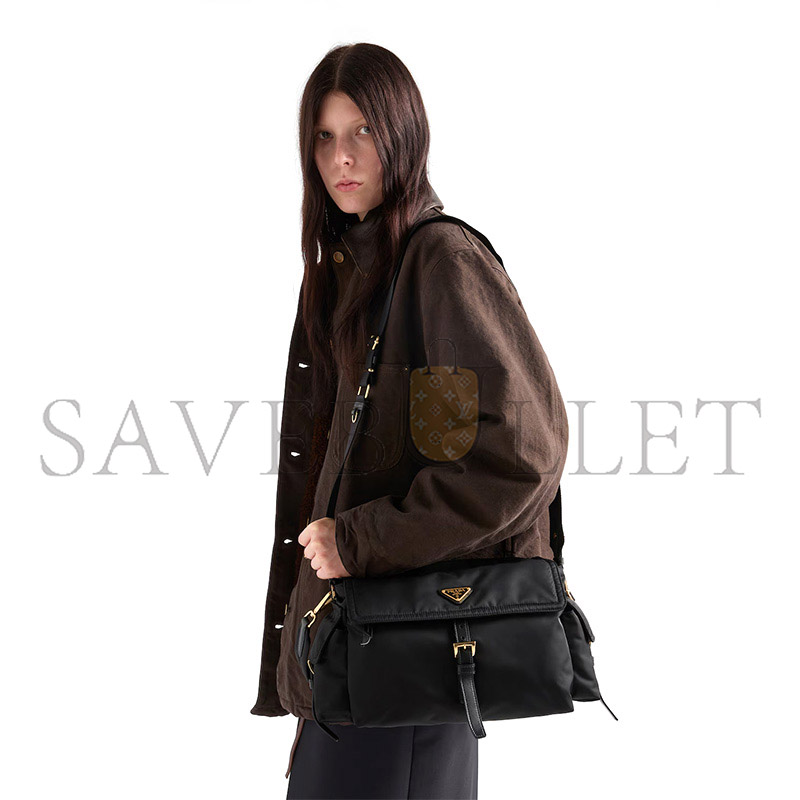 Pra*a explore large re-nylon shoulder bag with flap 1bd391 (37.5*19*12cm)